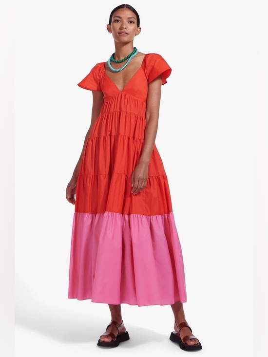 STAUD Dresses & Skirts - STAUD Corsica Plunging Tiered Maxi Dress Romantic Ruffle Resort Wear - NEW NWT